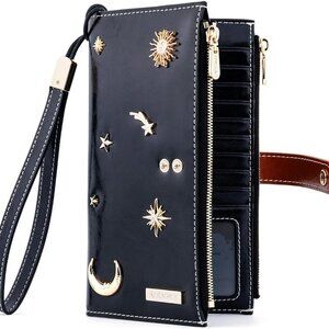 Women's Genuine Leather Wallet RFID Blocking Credit Card Holder Zipper Purse Cel